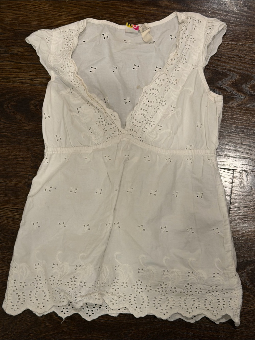 Roxy Y2K White Eyelet Babydoll Empire Waist Top